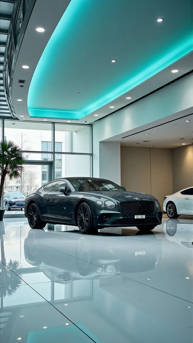 After: the same car in a showroom