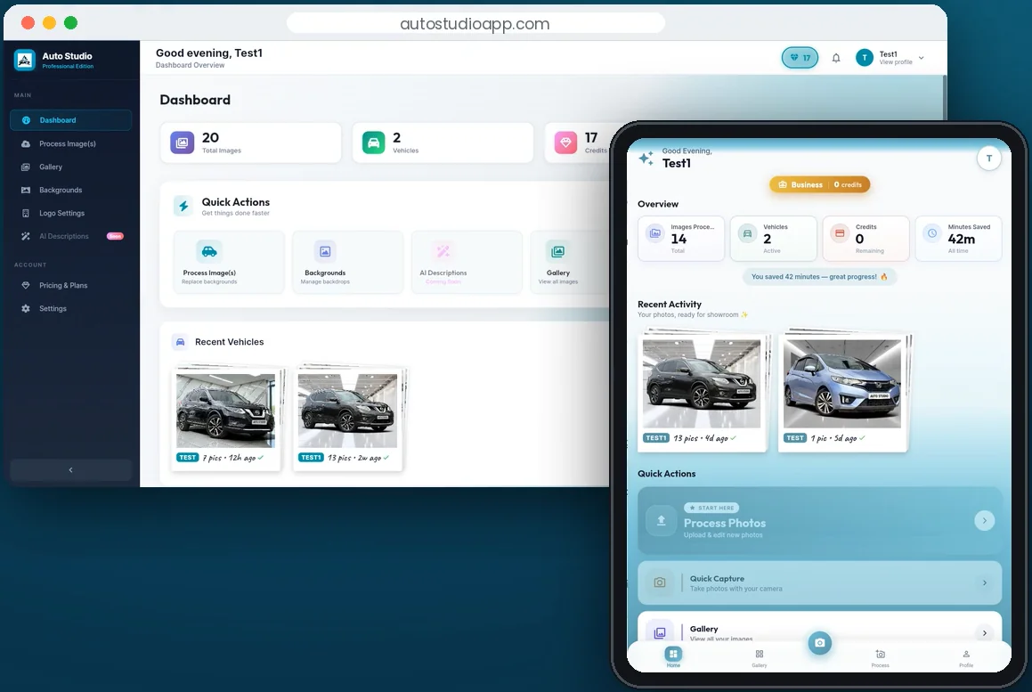 Auto Studio web dashboard and mobile app